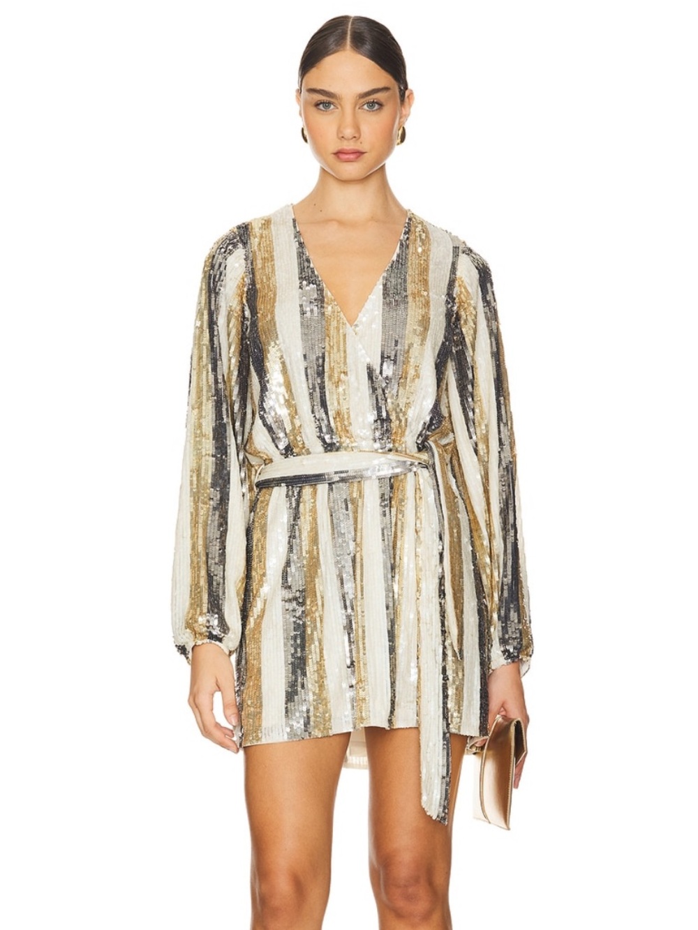 NEW NWT Show Me Your Mumu Wear Me Out Striped Dress Champagne Beaded Sequins